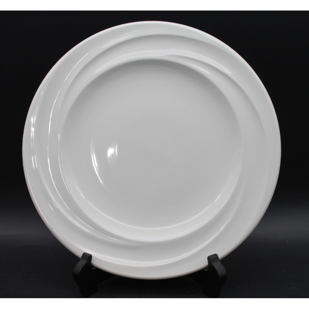 Churchill ISO9091 White Swirl Edge 10.75" Dinner Plates SET/2 Made in England